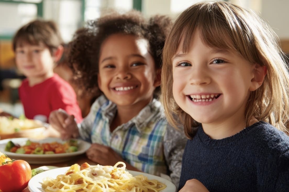 Schulkinder essen regional und gesund in Schulmensa